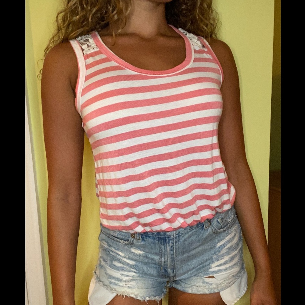 Delias striped open back laced sleeved tank top